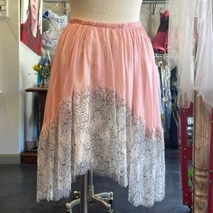 Blush pink silk black and white lace high waist high low skirt